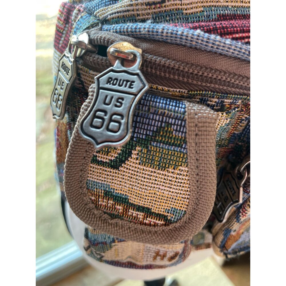 Route 66 Tapestry Waist Bag With Multiple Pockets & US 66 Zipper Pulls - Picture 2 of 6